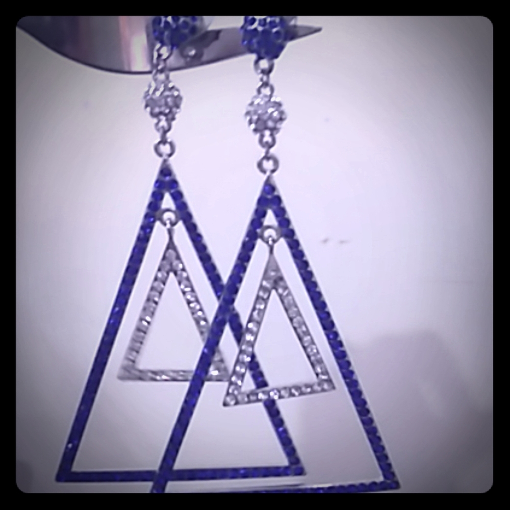 Triangle Blue and clear crystal earrings